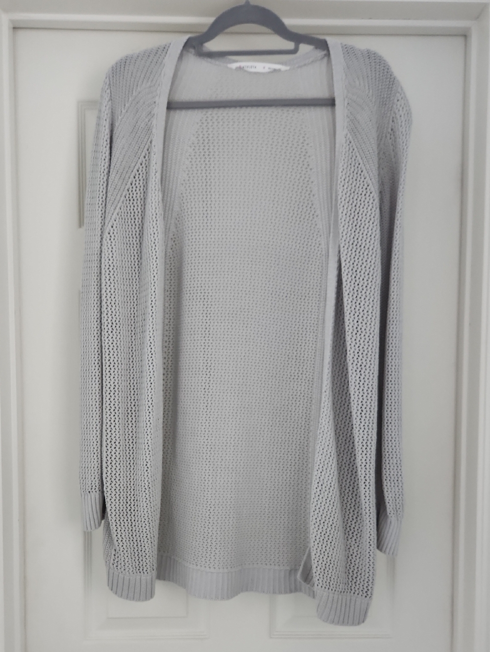Athleta Light Gray Open-Knit Long Cardigan